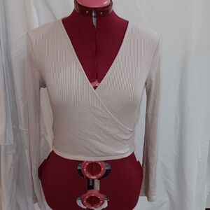Forever 21 Cream Ribbed Wrap Top